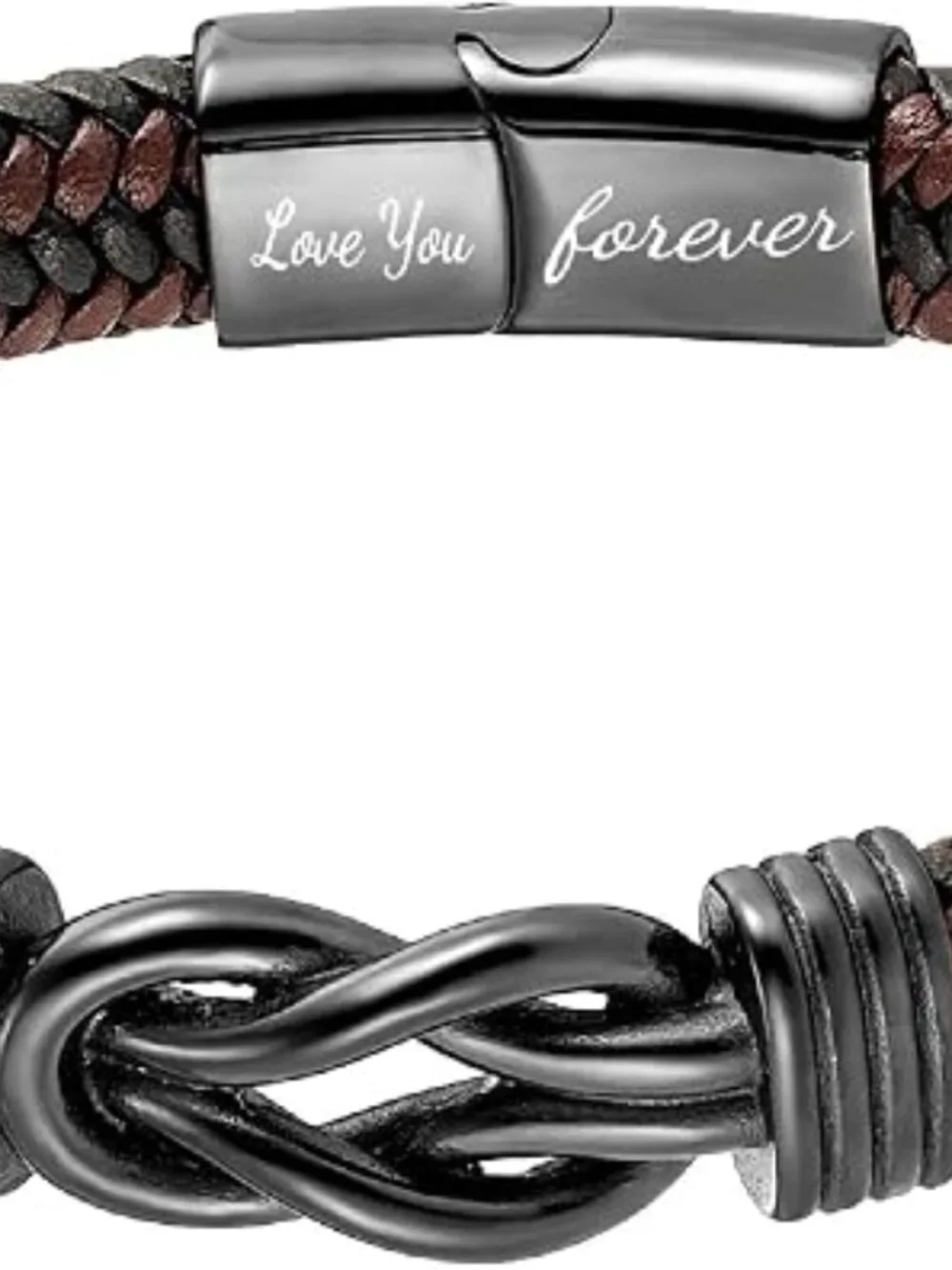 Mens Gift Leather Infinity Bracelet, Braided Leather Bracelet Stainless Steel